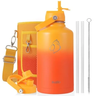 Buzio Duet Series Water Bottle with 2 Lids and Sleeve 1.9L - Yellow Orange